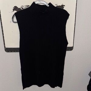 Zara Black Ribbed Sleeveless Mock Neck Tank Top